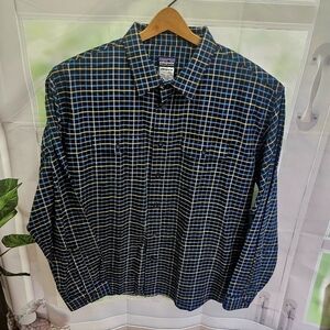 Patagonia Mens Fjord‎  Organic Cotton Long Sleeve Button Up Plaid Shirt Size XL